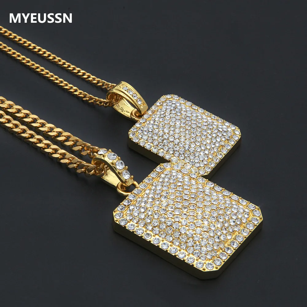 Мужское армейское ожерелье золото CZ Iced Out Charm Dog Tag Военная Подвеска открытка хип