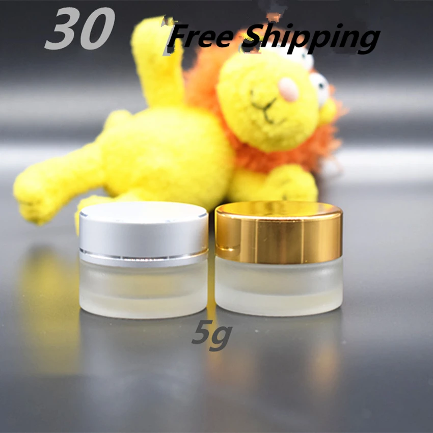 

30Pcs 5g Frosted Glass Cosmetic Cream Jar Classical Small Glass Cosmetic Container Vials Black Silver Gold Color Cap Lid