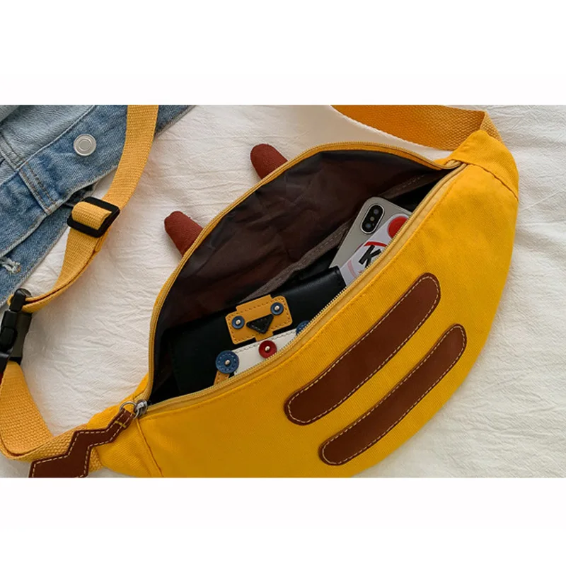 Cartoon Waist Bag For Women Cute Girl Crossbody Bag Casual Canvas Ladies Chest Shoulder Bags Handy Banana Fanny Pack Female
