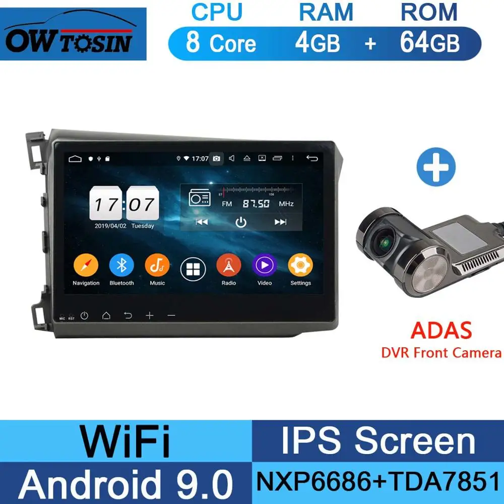 64G Adas Camera 10," ips 8 Core 4G+ 64G Android 9,0 Автомобильный мультимедийный dvd-плеер gps радио для Honda Civic 2011 2012 2013 DSP CarPlay - Цвет: 64G Adas Camera