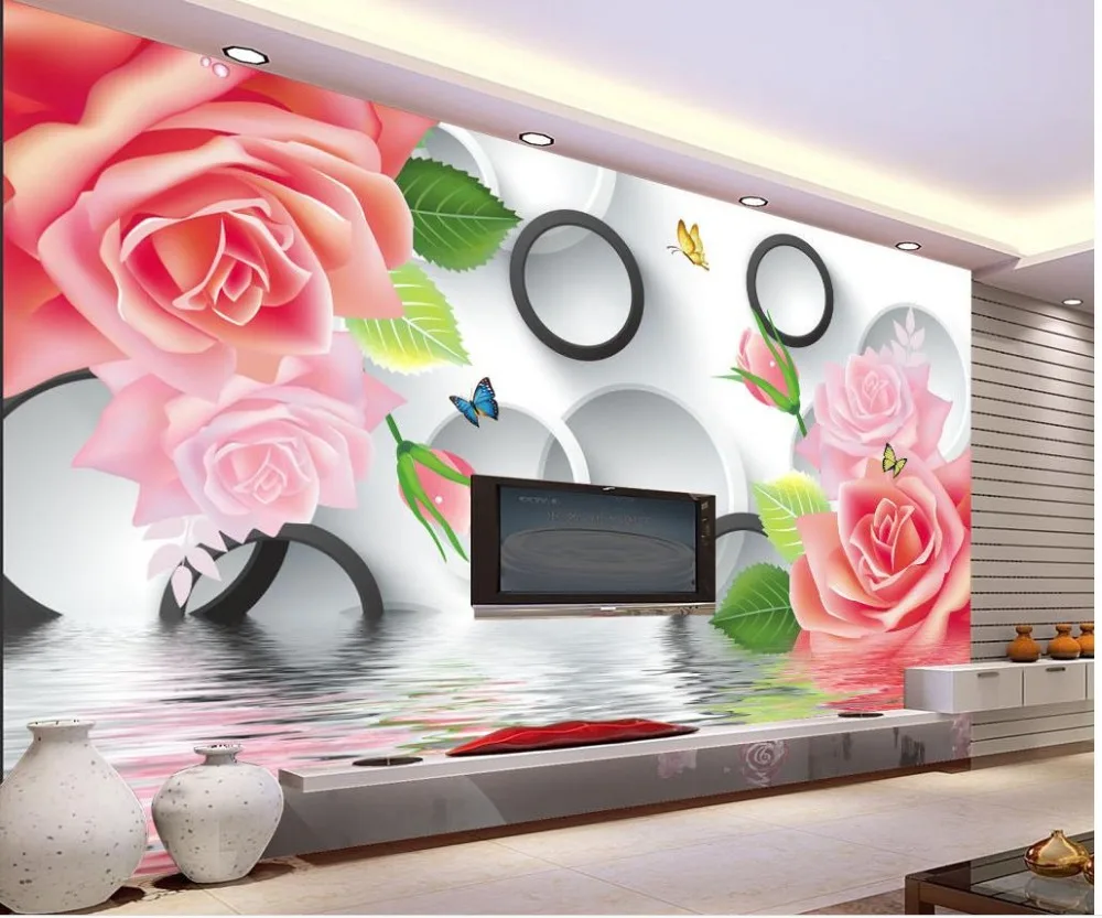 Розовые розы обои цветок на заказ 3d фрески papel parede настенные украшения|pink rose