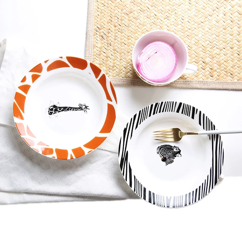 Тарелка для салата с леопардовым принтом керамический поднос еды специальные