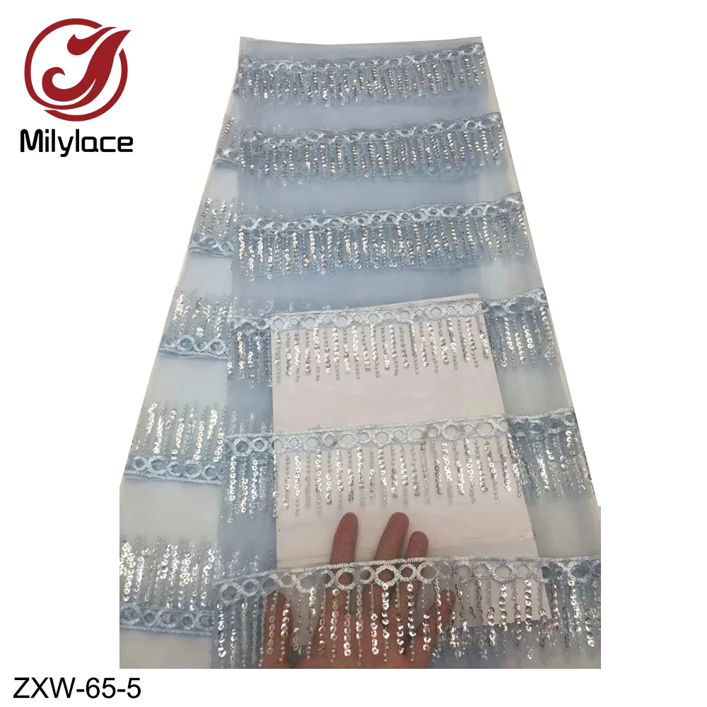 Sequins design french lace faric 5 yards per lot dubai tulle fabric lilac african for party ZXW-65 | Дом и сад