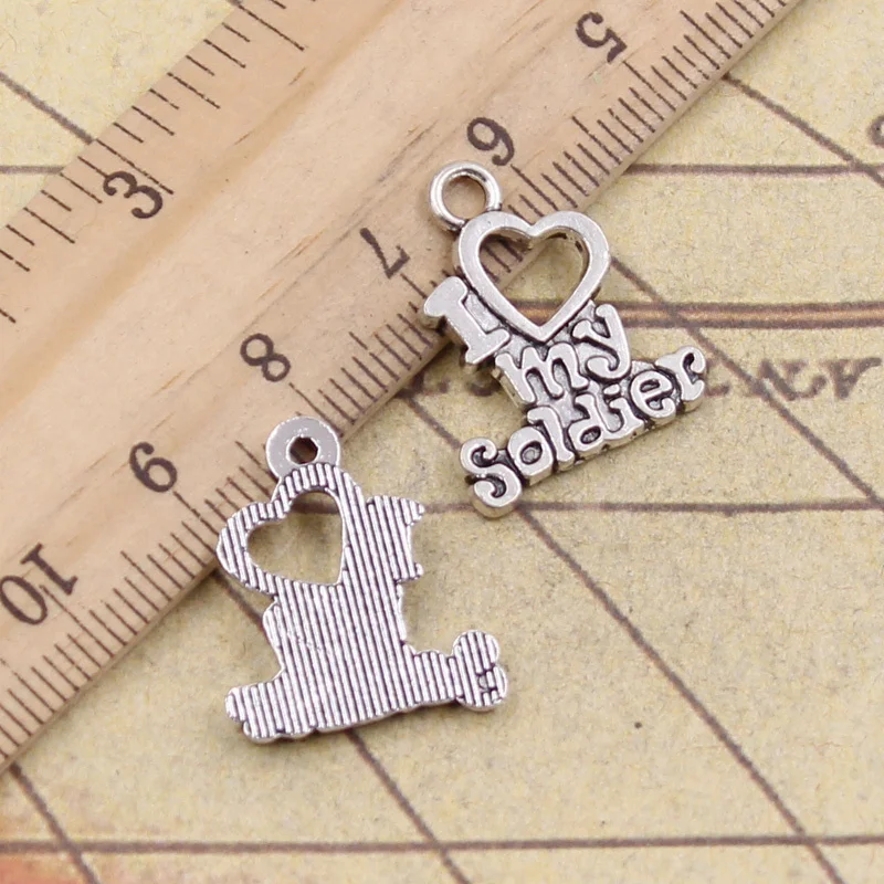 20 шт. Подвески I Love My Soldier 20x17 мм тибетские бронзовые Серебристые антикварные