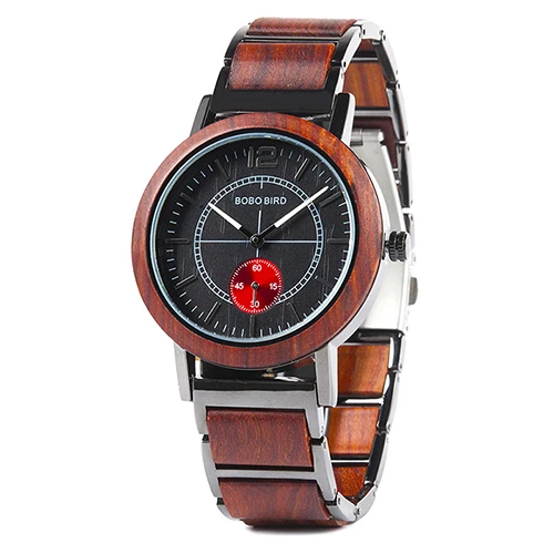red BOBO BIRD женские часы reloj mujer деревянные женские часы кварцевые zegarek damski деревянные с металлом в подарочной коробке - Цвет: red