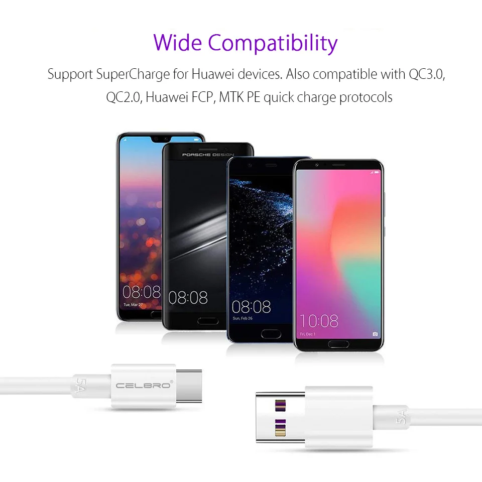 Оригинальный кабель SuperCharge USB Type C 5A для Huawei P30 P20 P10 Plus Mate 30 20 10 9 Pro Honor V10 V9 8 быстрая