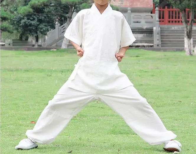 Костюм унисекс из льна с коротким рукавом одежда для боевых искусств монахи