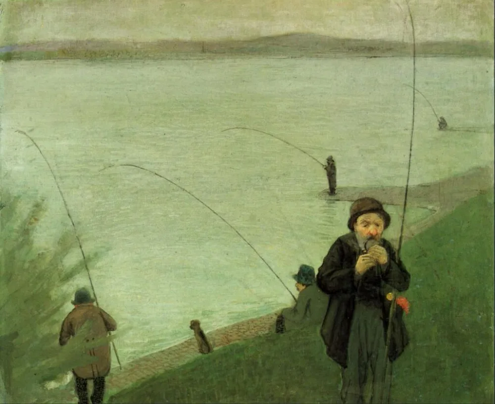

High quality Oil painting Canvas Reproductions Anglers on the Rhine (1907) By August Macke hand painted