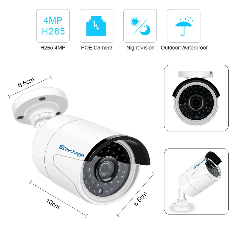 Techage H.265 8CH 48 В POE NVR 4MP CCTV Системы Vandalproof антивандальный Indoor Открытый Купол IP Камера