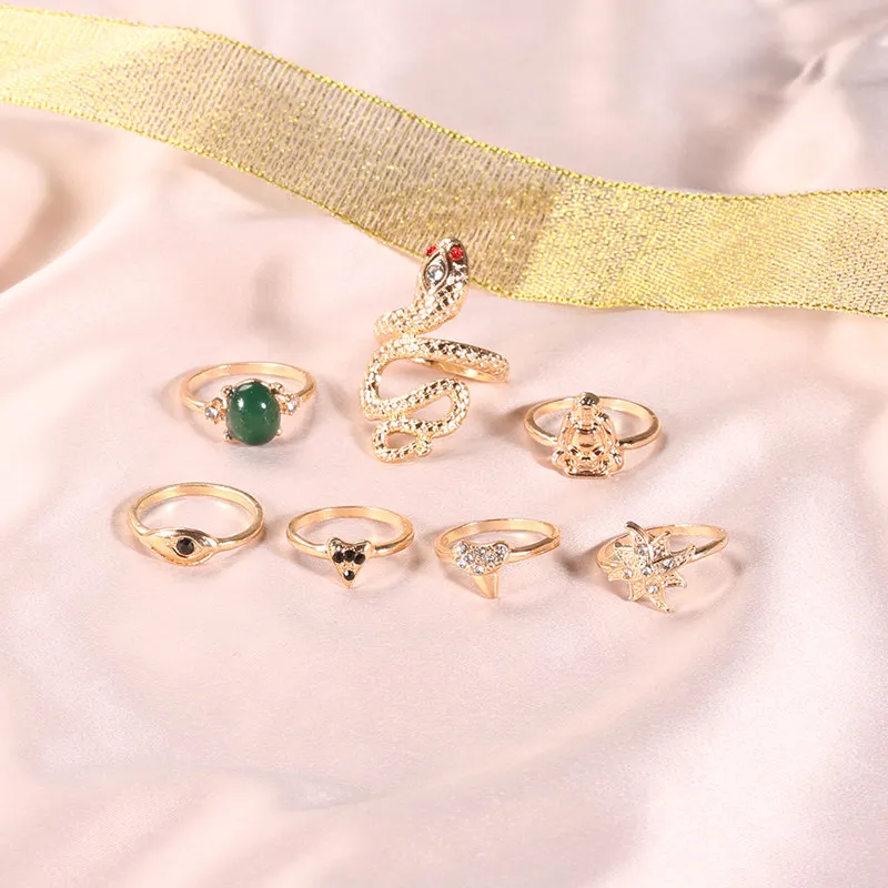 7 шт./компл. набор колец в стиле панк со змеиным принтом с цветком лотоса и