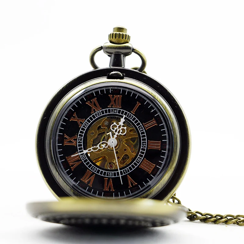 Antique Mesh Inlaid Gemstone Design Mechanical Pocket Watch Vintage Gentleman Style Accessories Pendant Necklace Clock