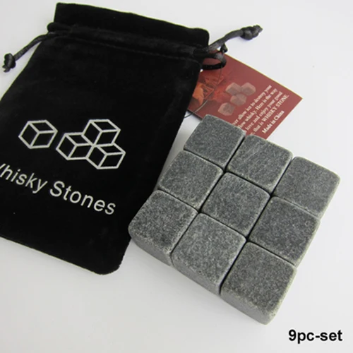 9pc black Drixon натуральные камни для виски, потягивающий кубик льда, камень для виски, охладитель для виски, рок, свадебный подарок, рождественский бар - Цвет: 9pc black
