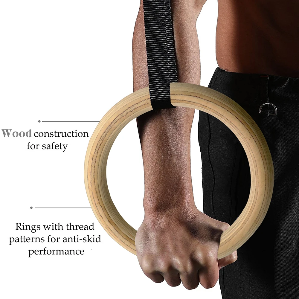 Gymnastic Rings Wood Fitness Ring Pull Ups Equipment Training ExerciseWorkout Home Balance Crossfit Muscle Adjustable | Спорт и
