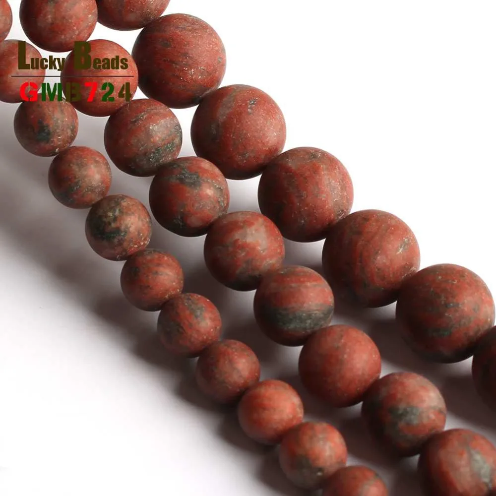 С тусклой полировкой матовая с натуральным камнем Бусины круглые красные яшмы