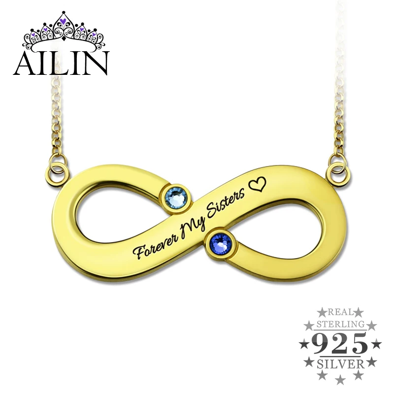 

AILIN Personalized Gold Color Infinity Birthstone Name Necklace Engraved Infinity Pendant Mom Necklace Family Birthstone Jewelry