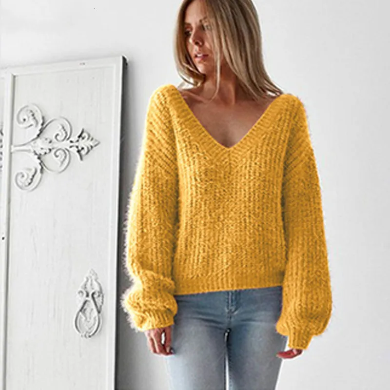 Women Ladies Long Sleeve Sweater Tops Knitted Pullover Backless | Женская одежда