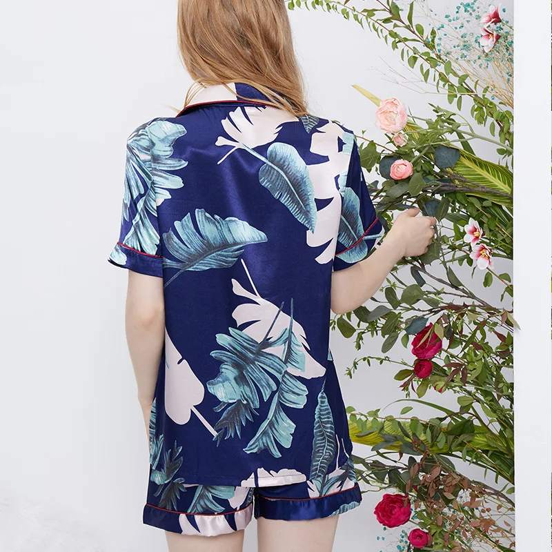 Summer Ice Silk Womens Sleepwear Pajama Set Print Woman Lingeries Sleep Wear Short Sleeve Underwear Home | Женская одежда