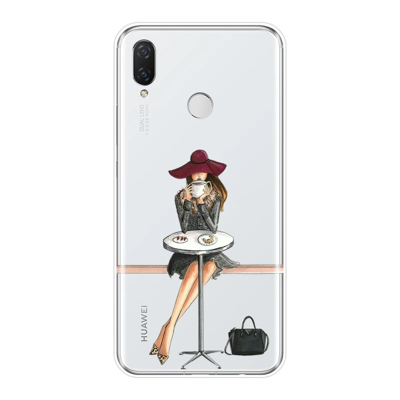 Мягкий ТПУ чехол для телефона силиконовый Huawei Nova Smart Lite 2017 кофе девушка пить