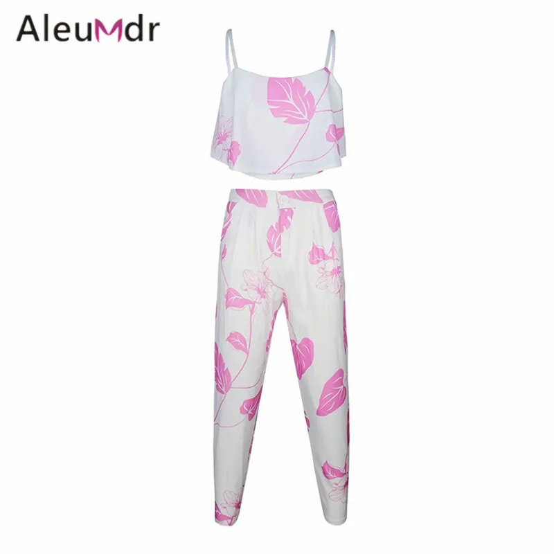 Aleumdr Мода Новый 2017 Из Двух Частей Набор Женщины Лето Синий пятнистый Печати Жабо