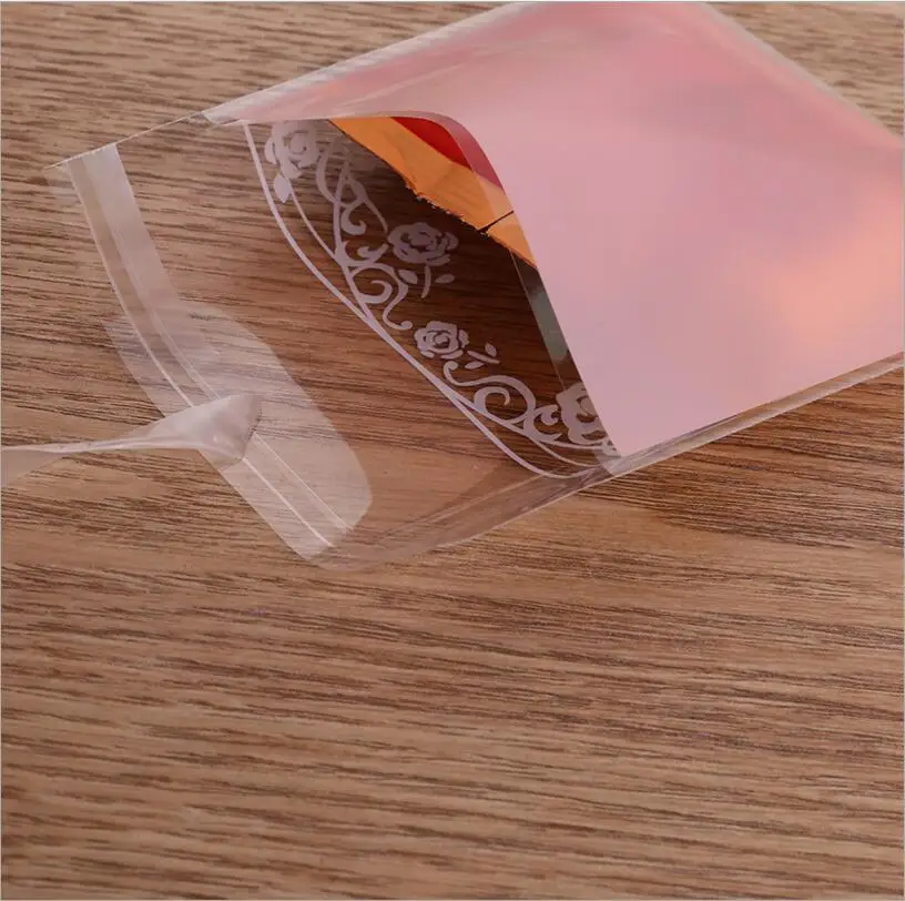

100PCS Thank You Pink Flower Cookie Candy Bag Wedding Party Supplies Gift Bag Biscuits Snack Baking Self-Adhesive Package Bag