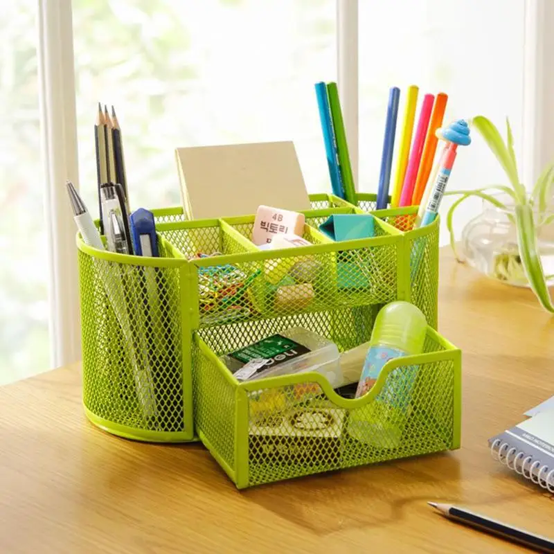 9 ячеек, металлический Настольный органайзер, 9 ячеек, пенал, сетка, настольный держатель, корзина для ручек, студенческий стол, офисный органайзер, коробка для хранения карандашей - Цвет: Style 1 Green