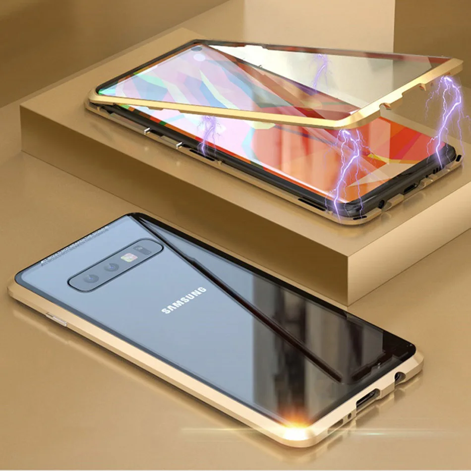 360 двухсторонняя, для стекла Магнитная Адсорбция чехол для samsung Galaxy S10 S9 S8 Plus+ Note 9 8 металлический магнит закаленное стекло Capinha