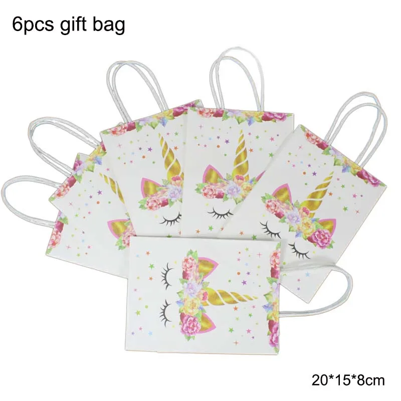 6pc unicorn paperbag Булавка рог на Единороге Вечерние игры единорога декорации с днем рождения детей день детей предметы для вечеринки, сувениры - Цвет: 6pc unicorn paperbag