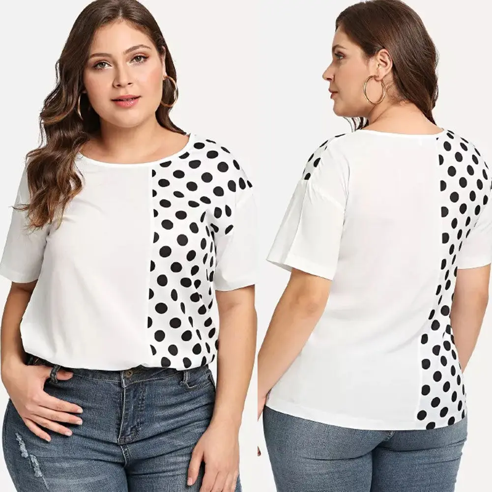 Новинка 2018 модная женская блузка топы с волнистыми точками короткими рукавами