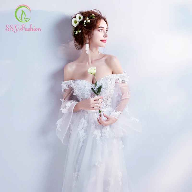 SSYFashion Новый банкет Грация белое вечернее платье невесты Женат сексуальный вырез