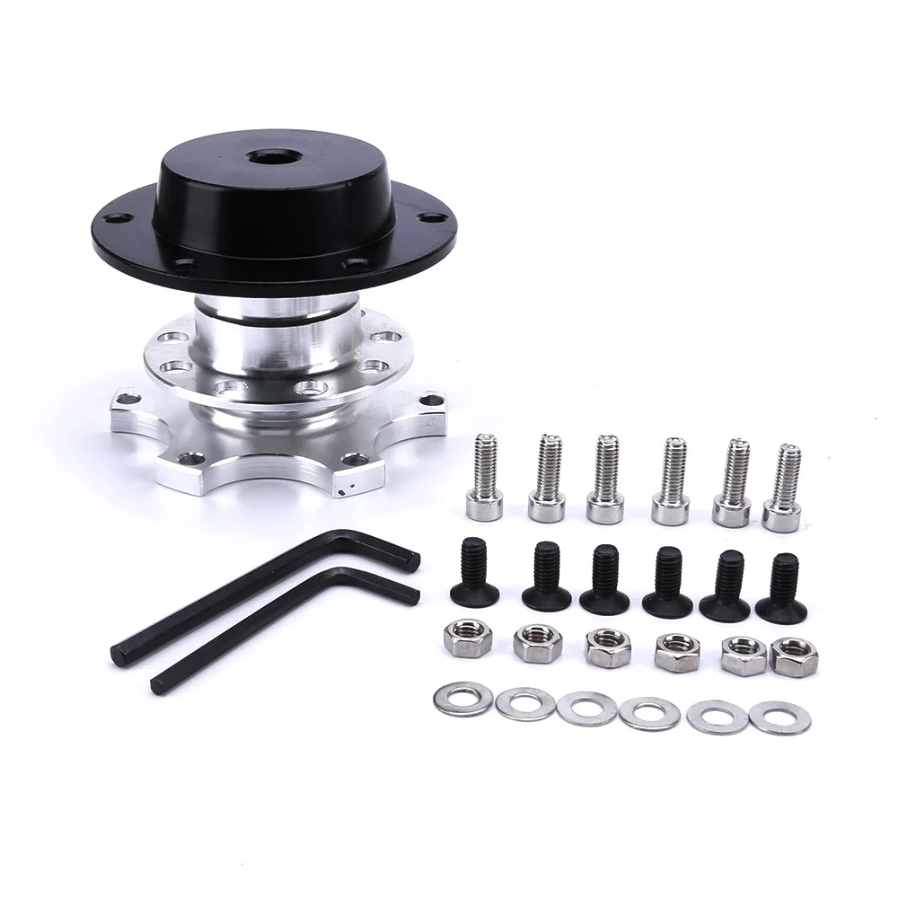 Серебристый CNSPEED Universal 6 Hole Racing Steering Wheel Quick Release Hub Volante Quick Release Hub Adapter Removable Snap Off Boss Kit - Цвет: Серебристый
