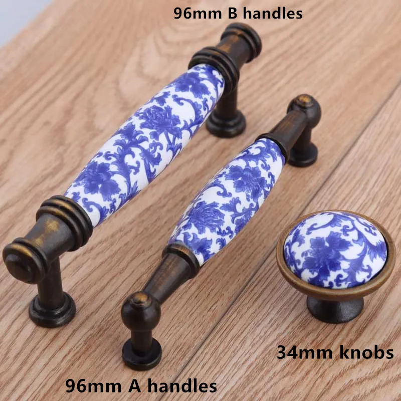 96 мм белый и синий фарфоровый комод кухонный шкаф античная дверная ручка