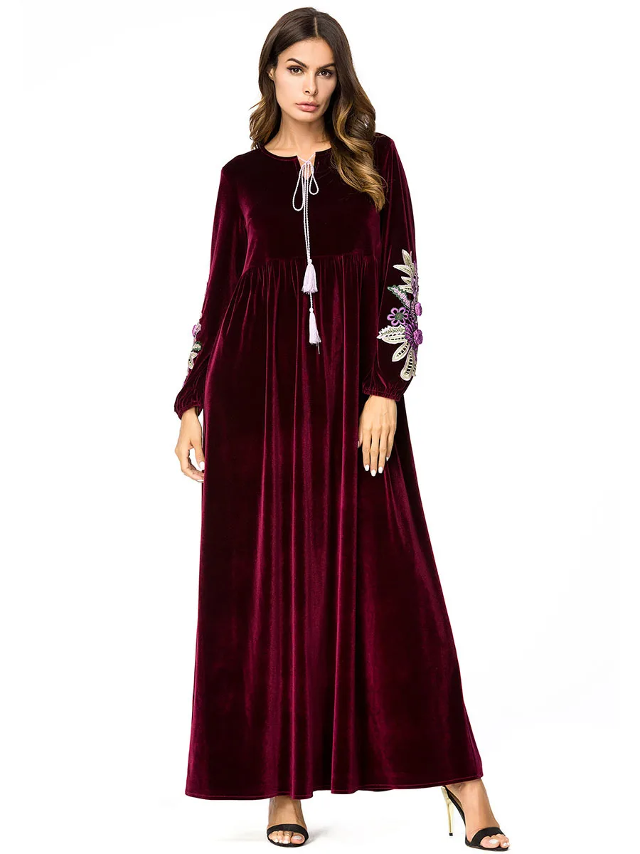 Ближний Восток мусульманская вышивка abaya Макси платье кимоно свободный Рамадан