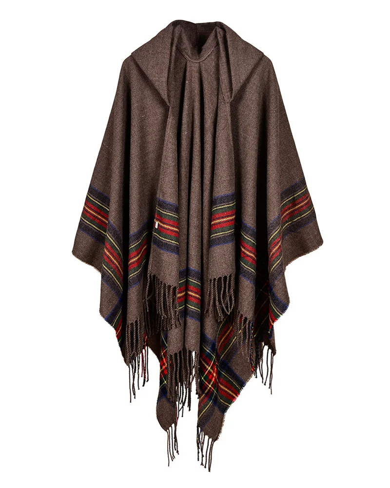 Женское Вязаное пончо с капюшоном длинный кашемировый кардиган большого размера