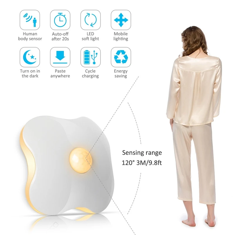Rechargeable LED Night Light PIR Auto Motion Sensor Novelty Atmosphere Emergency Table Lamp for Kids Children White/Yellow | Лампы и