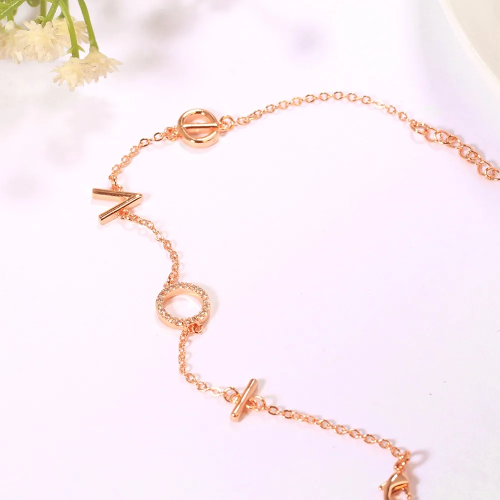 DEELAN charm bracelets for women LOVE rose gold adjustable crystal jewelry Girl zircon romantic girlfriend bracelet jewellery | Украшения и