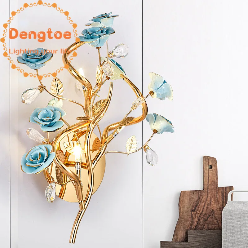 Сельский Цветок Хрустальный светодиодный настенный светильник прикроватный