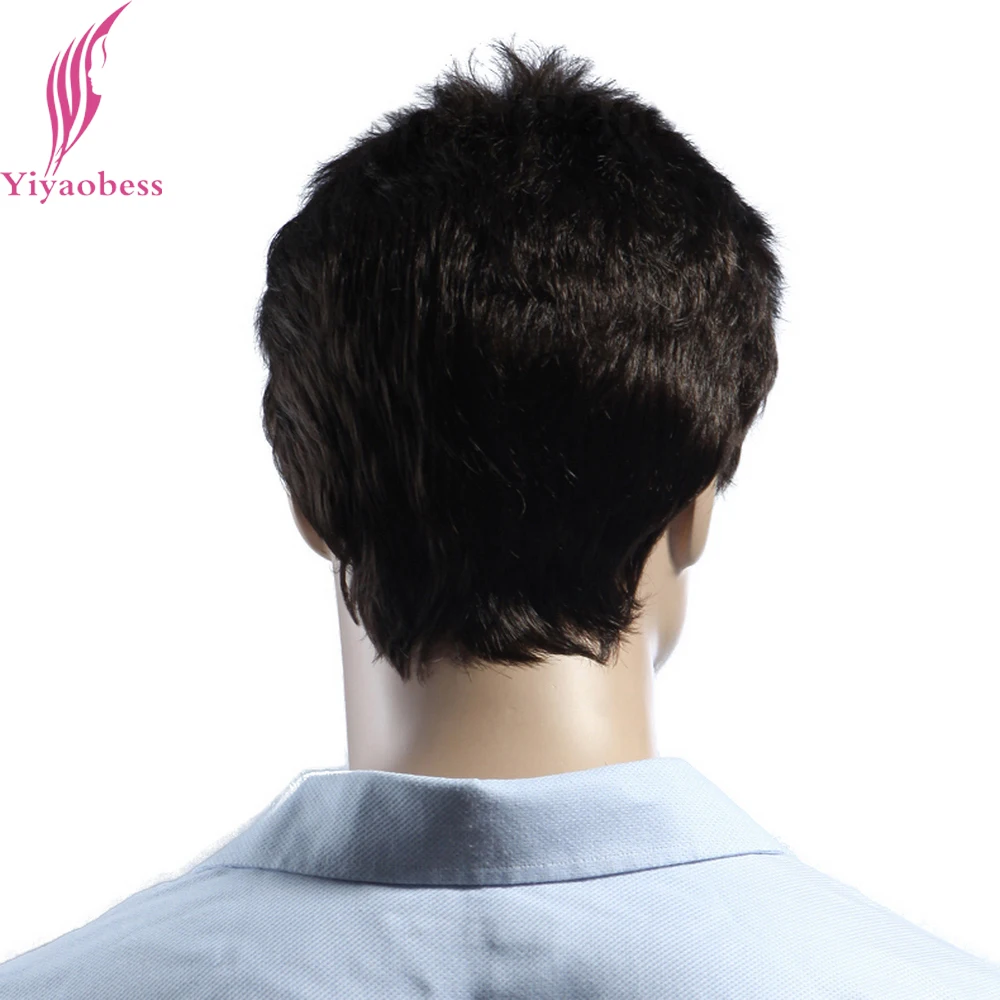 Yiyaobess 6inch Dark Brown Short Mens Hair Wig For White Men Heat Resistant Synthetic Natural Wigs | Шиньоны и парики