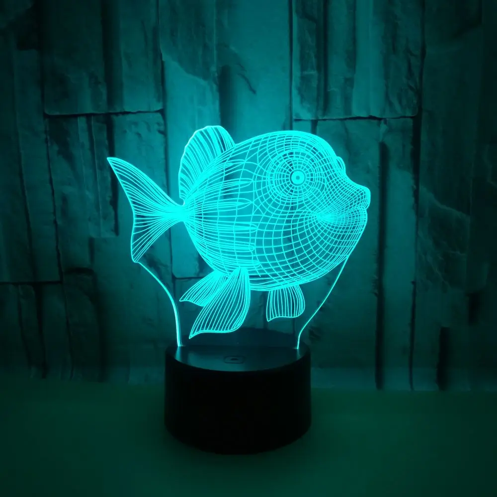 Настольная лампа Милая Золотая Рыба 3D LED USB декоративная детская спальня океан