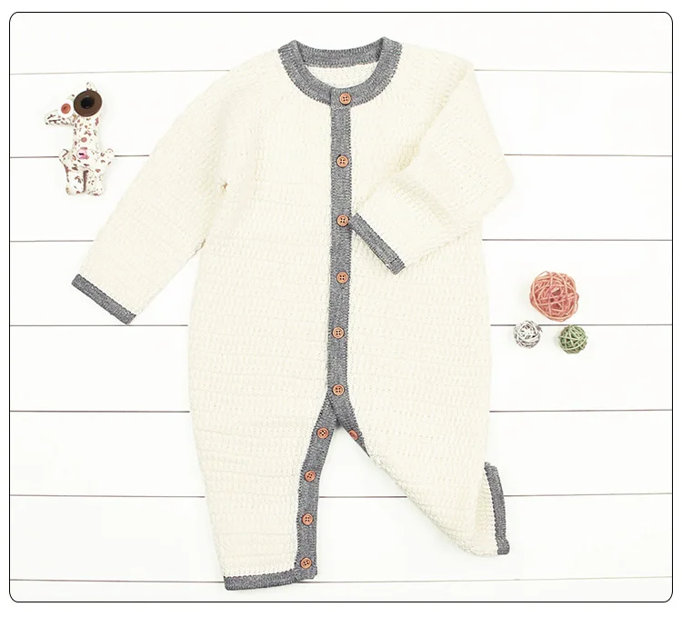 

Spring Children Jumpsuits Fashion Solid Color Newborn Knitted Rompers Button Up Baby Girl Overalls Infant Boy Outfits 0-2T