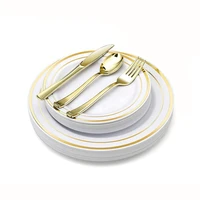 serve 25 guest gold plates and gold plastic dinnerware top disposable silverware dinnerware set for parties wedding 125pcs