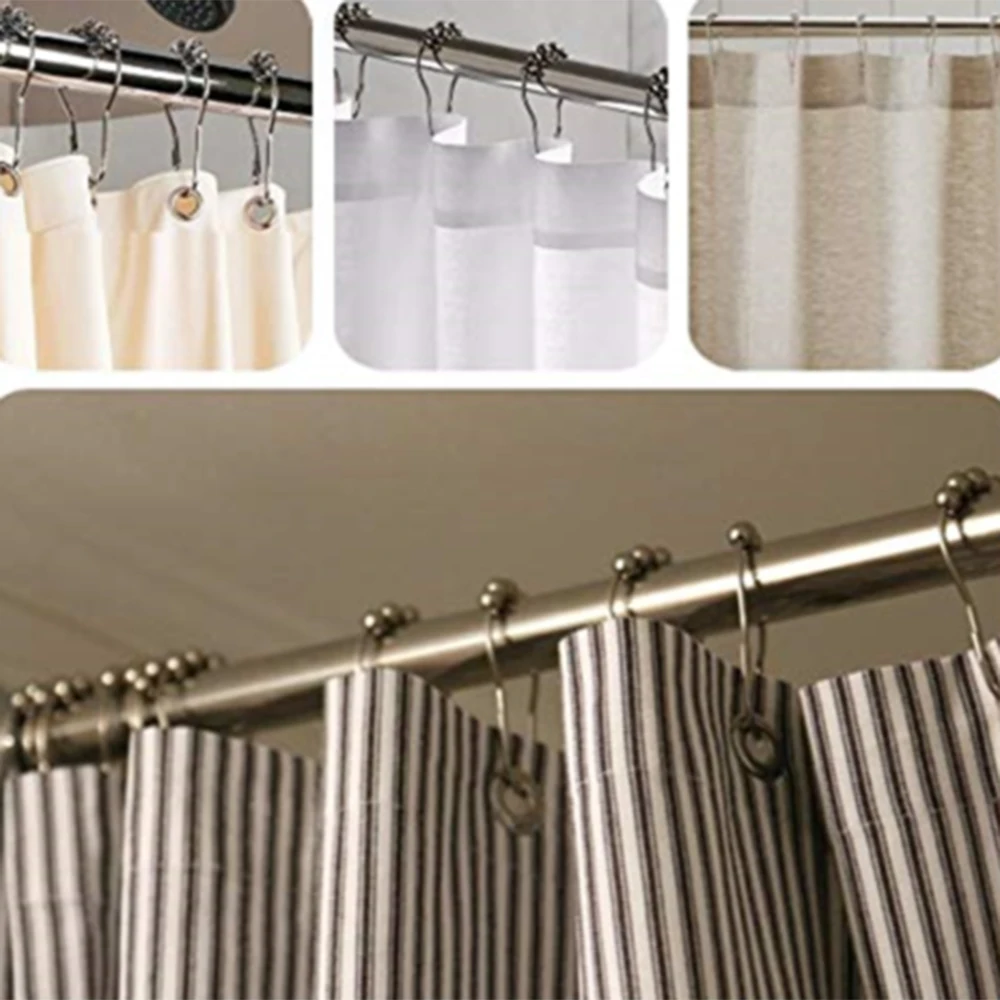 Металлические двойные скользящие крючки для ванной комнаты 12 шт. универсальные