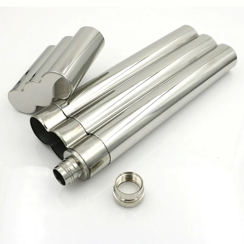 Зеркальная полированная плоская фляжка с двумя трубками для сигар 2 унции