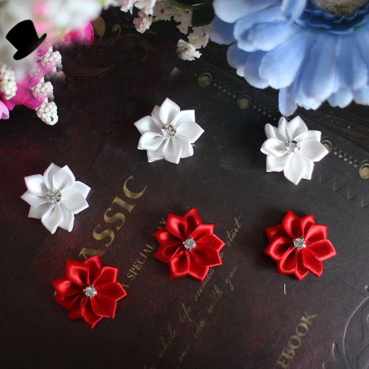 

20pcs 3.5cm 1.37" wide white/red flower diamond lace appliques patches for dress skirt clothes L24L21