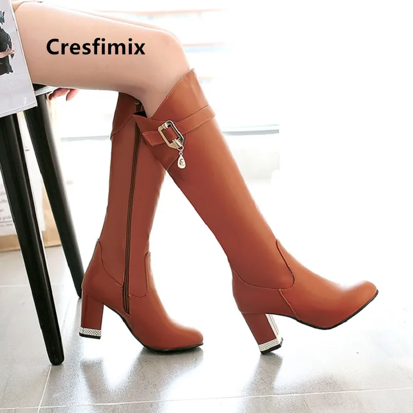 Cresfimix/женские модные удобные Коричневые Высокие сапоги Женские повседневные