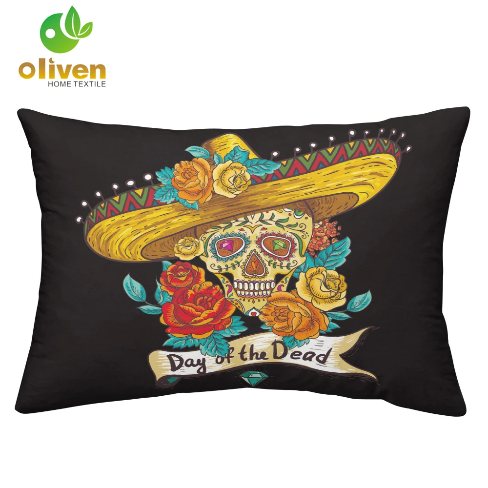 

Golden Straw Hat Sugar Skull Bedding Set Rose Flowers Print Duvet Cover Set Girls Quilt Cover Pillowcase Halloween Decor D35