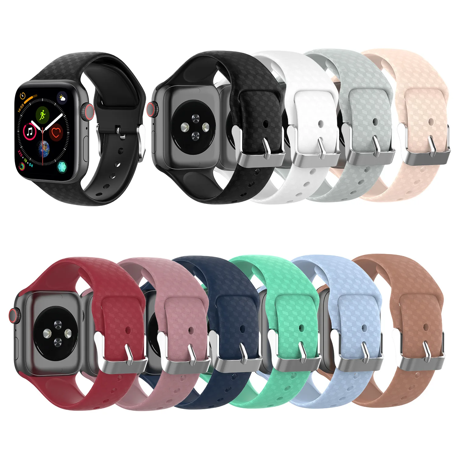 Ремешок силиконовый для Apple Watch 5 42 мм 38 44 40 спортивный мягкий браслет с 3d текстурой