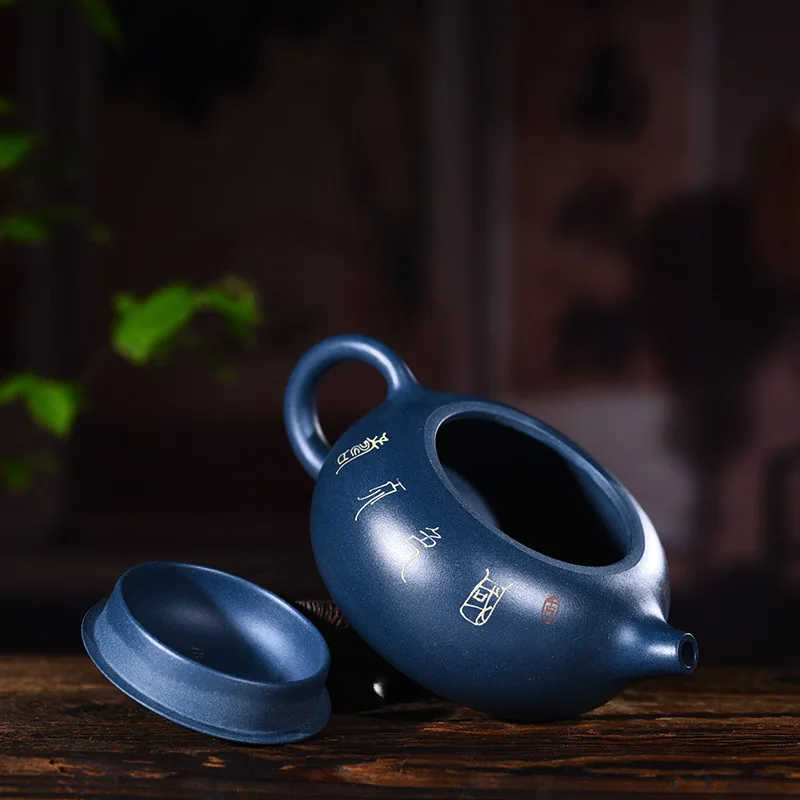 Yixing purple clay pot genuine hand-painted green mud peony flat Xishi Kungfu Teapot Set | Дом и сад