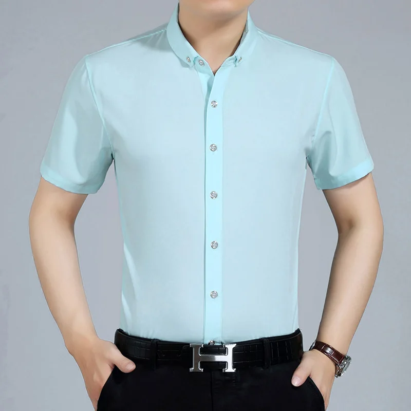 Мужская Однотонная рубашка с коротким рукавом деловая и Повседневная лето 2017 |