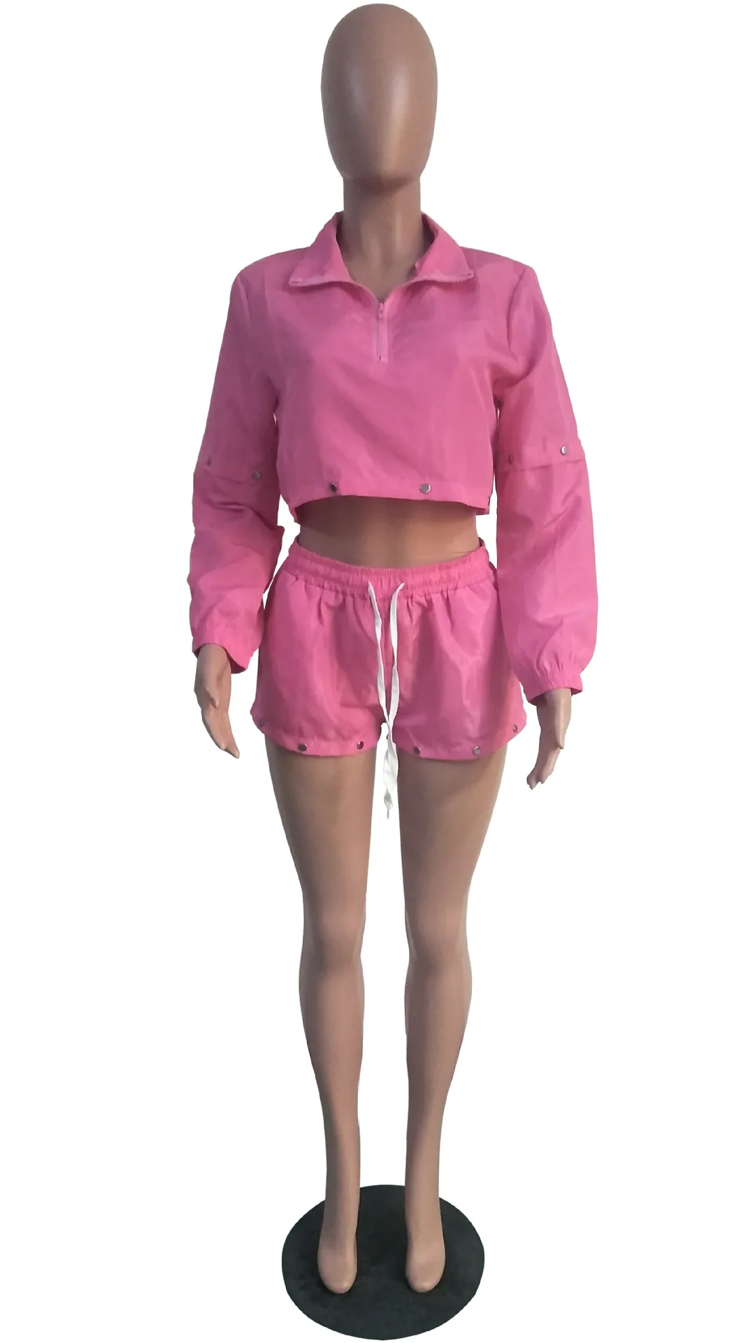 Женский спортивный костюм топ на молнии с длинным рукавом и шорты T3322H 2019 | Женская