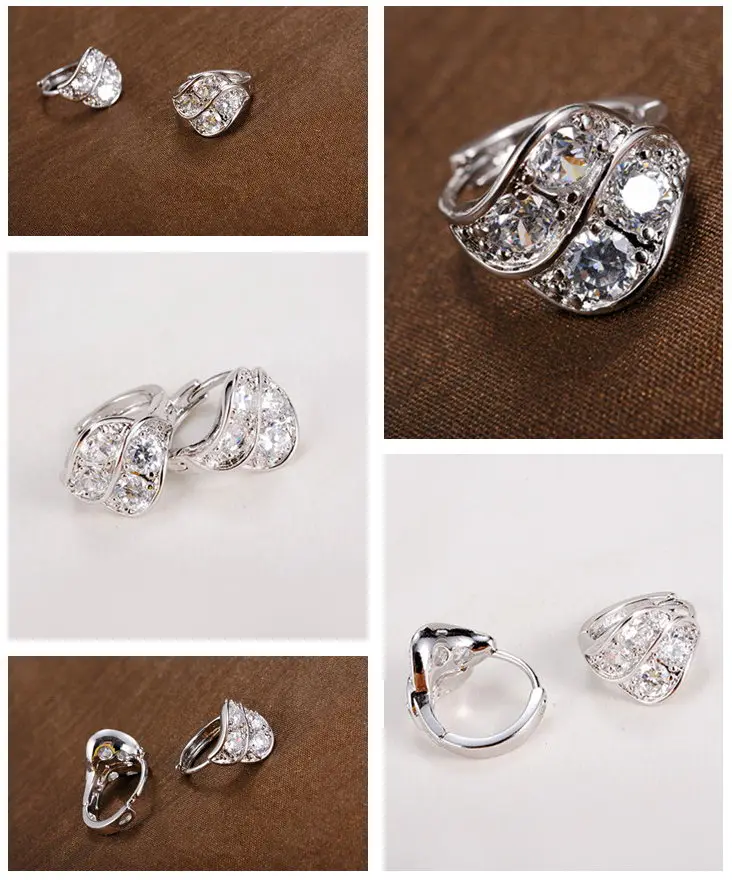 Романтические женские серьги-гвоздики с австрийскими элементами в форме листа